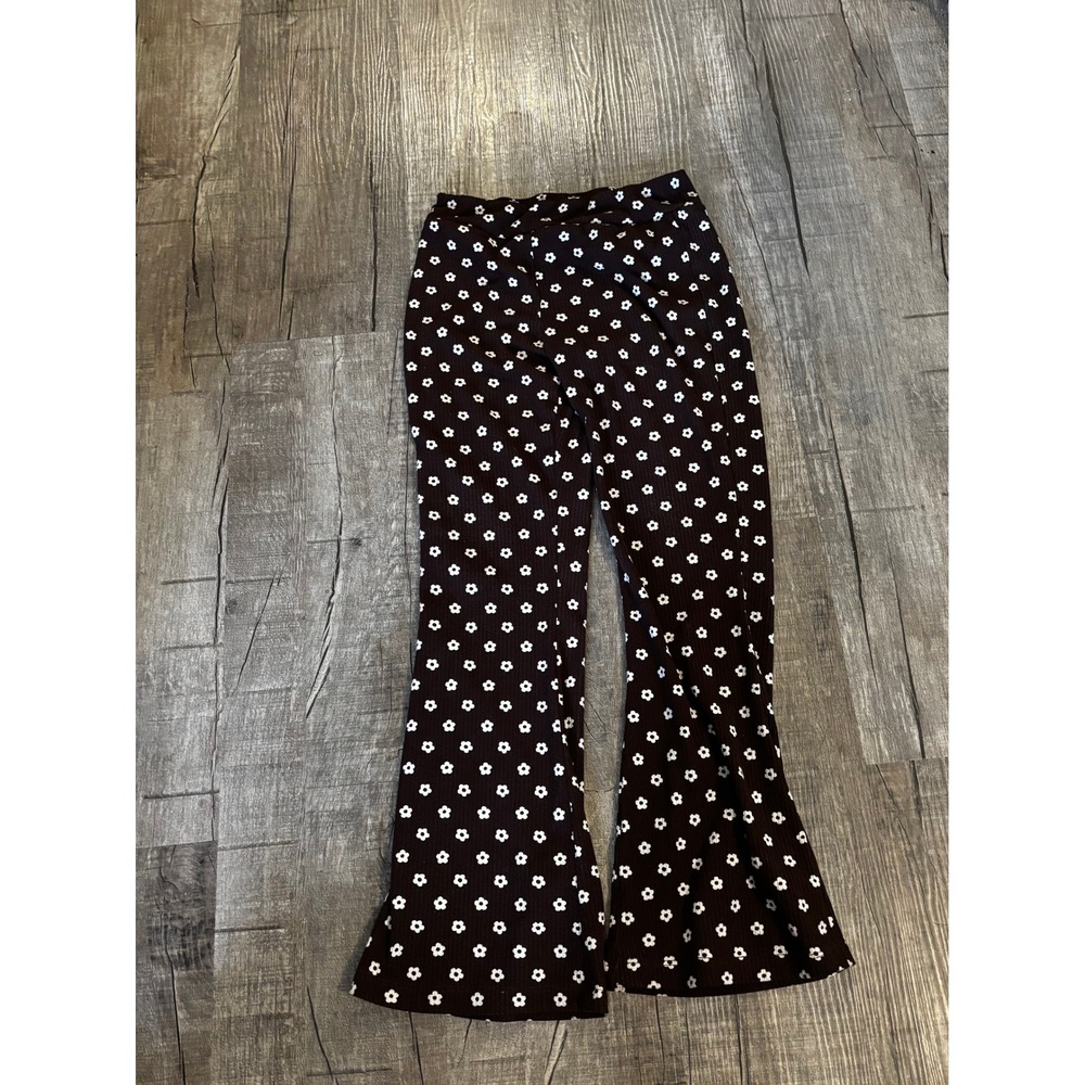 Jenna & Jessie Kids Girls Floral Flare Pants Size 8 Brown‎ White Ribbed